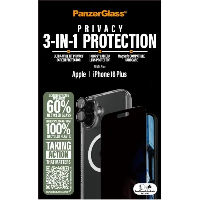 PanzerGlass - Bundle Hoops + Tvrdené sklo UWF Privacy + Hard Case pre iPhone 16 Plus