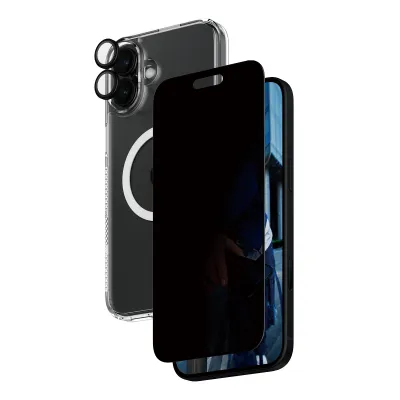 PanzerGlass - Bundle Hoops + Tvrdené sklo UWF Privacy + Hard Case pre iPhone 16 Plus