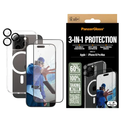 PanzerGlass - Bundle Hoops + Tvrdené sklo UWF + Hard Case pre iPhone 16 Pro Max