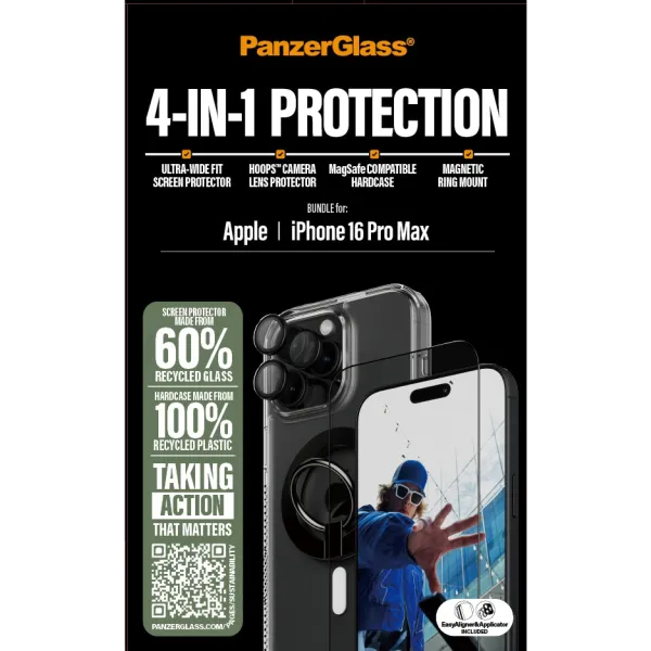 PanzerGlass - Bundle Hoops + Tvrdené sklo UWF + Hard Case + Magnetic Ring Mount pre iPhone 16 Pro Max
