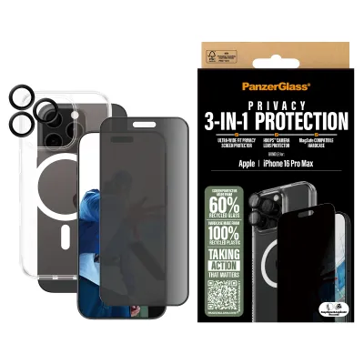 PanzerGlass - Bundle Hoops + Tvrdené sklo UWF Privacy + Hard Case pre iPhone 16 Pro Max