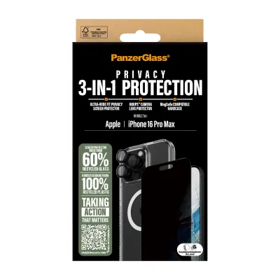 PanzerGlass - Bundle Hoops + Tvrdené sklo UWF Privacy + Hard Case pre iPhone 16 Pro Max