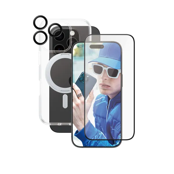 CARE - Bundle Hoops Ceramic + Tvrdené sklo UWF Ceramic + Puzdro Kickstand pre iPhone 16 Pro