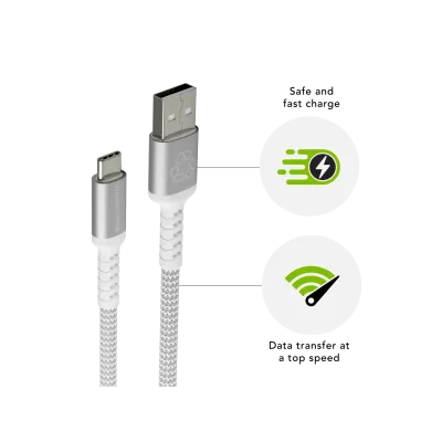 dbramante1928 - Kábel USB-C/USB-A, 18 W, re-charge, opletený, 1,2 m, biela