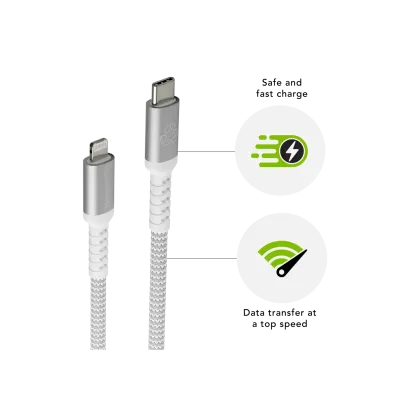 dbramante1928 - Kábel USB-C/Lightning, 30 W, re-charge, opletený, 1,2 m, biela