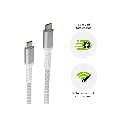 dbramante1928 - Kábel USB-C/USB-C, 100 W, re-charge, opletený, 2,5 m, biela