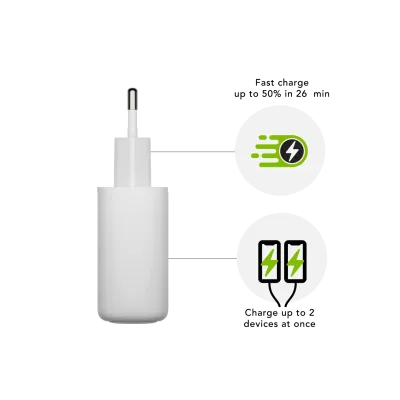 dbramante1928 - Cestovný adaptér re-charge GaN 2x USB-C, 25 W, biela