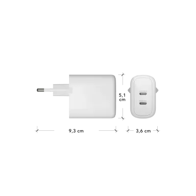 dbramante1928 - Cestovný adaptér re-charge GaN 2x USB-C, 2x 30 W, biela