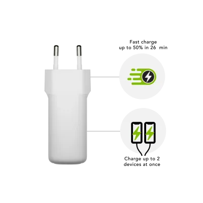 dbramante1928 - Cestovný adaptér re-charge GaN 2x USB-C, 2x 30 W, biela
