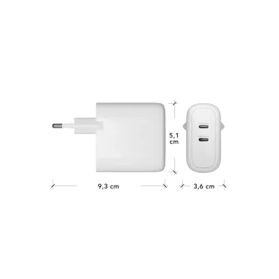 dbramante1928 - Cestovný adaptér re-charge GaN 2x USB-C, 45 W, biela