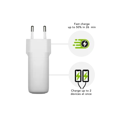 dbramante1928 - Cestovný adaptér re-charge GaN 2x USB-C, 45 W, biela
