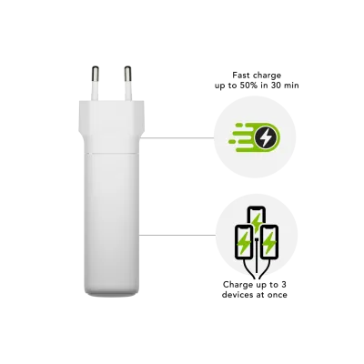 dbramante1928 - Cestovný adaptér re-charge GaN 2x USB-C/USB-A, 140 W/100 W/18 W, biela