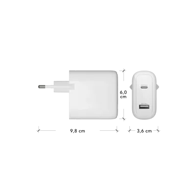 dbramante1928 - Cestovný adaptér re-charge GaN USB-A/USB-C, 65 W, biela