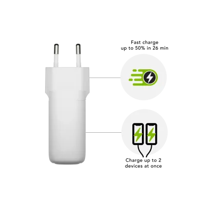 dbramante1928 - Cestovný adaptér re-charge GaN USB-A/USB-C, 65 W, biela
