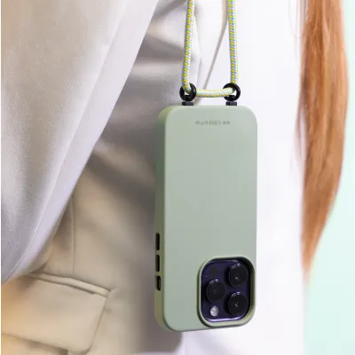 case&me - Puzdro Bond s náhrdelníkom pre iPhone 14 Pro, sage