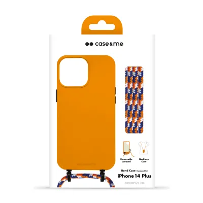 case&me - Puzdro Bond s náhrdelníkom pre iPhone 14 Plus, oranžová