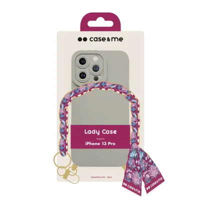 case&me - Puzdro Lady Case s retiazkou na zápästie a šatkou pre iPhone 13 Pro, ivory