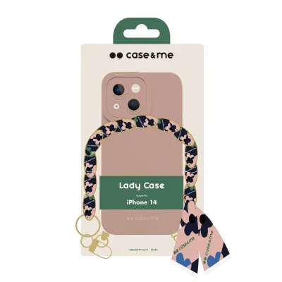 case&me - Puzdro Lady Case s retiazkou na zápästie a šatkou pre iPhone 14, ružová