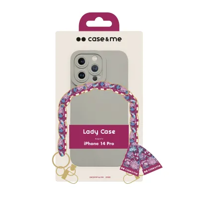 case&me - Puzdro Lady Case s retiazkou na zápästie a šatkou pre iPhone 14 Pro, ivory