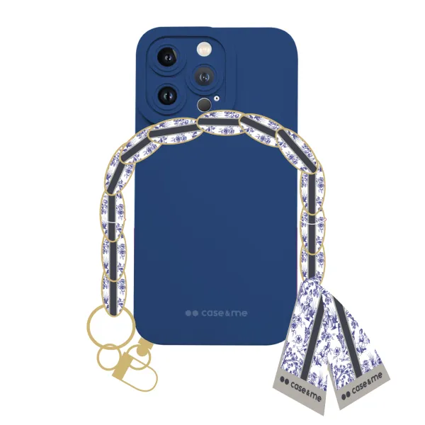 case&me - Puzdro Lady Case s retiazkou na zápästie a šatkou pre iPhone 14 Pro, modrá