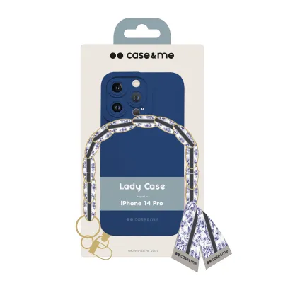 case&me - Puzdro Lady Case s retiazkou na zápästie a šatkou pre iPhone 14 Pro, modrá