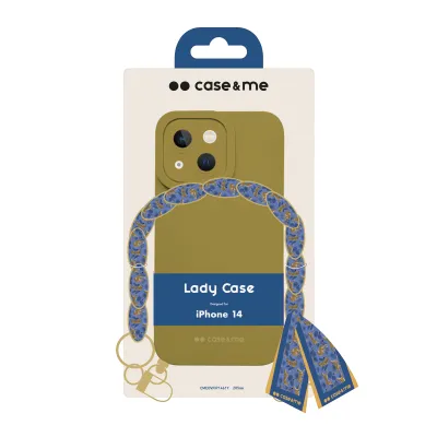 case&me - Puzdro Lady Case s retiazkou na zápästie a šatkou pre iPhone 14, žltá
