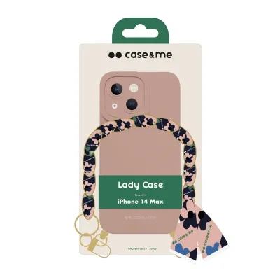 case&me - Puzdro Lady Case s retiazkou na zápästie a šatkou pre iPhone 14 Plus, ružová