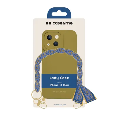 case&me - Puzdro Lady Case s retiazkou na zápästie a šatkou pre iPhone 14 Plus, žltá