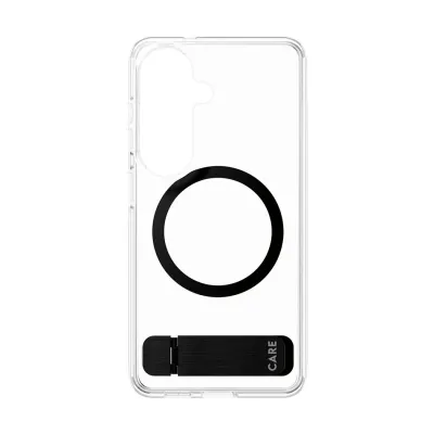 CARE - Puzdro Kickstand s čiernym QI pre Samsung Galaxy S26, transparentná