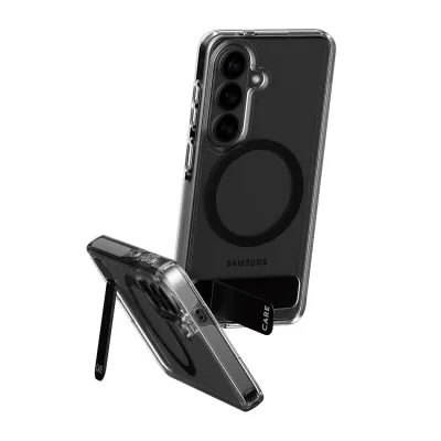 CARE - Puzdro Kickstand s čiernym QI pre Samsung Galaxy S26, transparentná