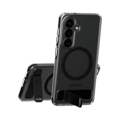 CARE - Puzdro Kickstand s čiernym QI pre Samsung Galaxy S26, transparentná