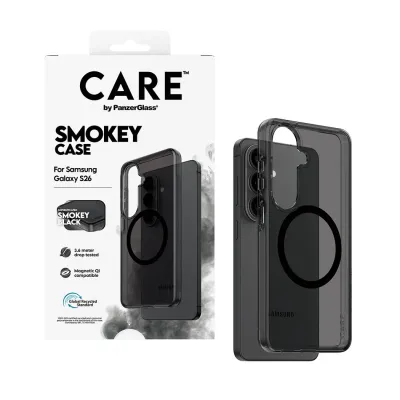 CARE - Puzdro Smokey s čiernym QI pre Samsung Galaxy S26, čierna
