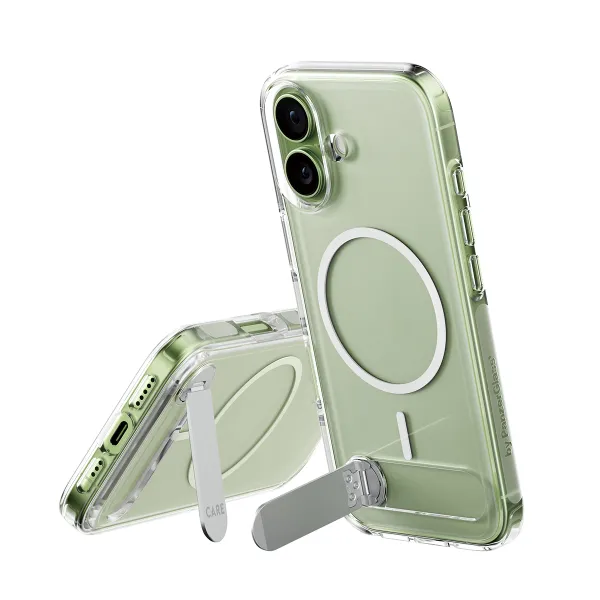 CARE - Puzdro Kickstand pre iPhone 17, transparentná