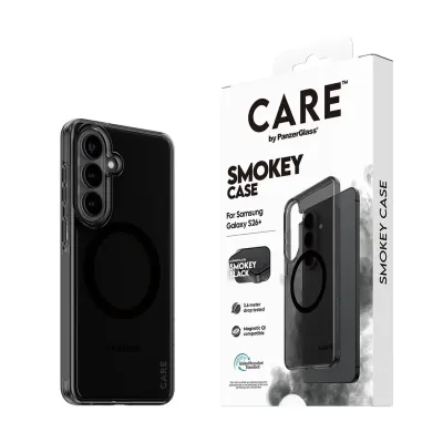 CARE - Puzdro Smokey s čiernym QI pre Samsung Galaxy S26+, čierna