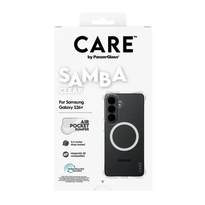 CARE - Puzdro Samba s bielym QI pre Samsung Galaxy S26+, transparentná
