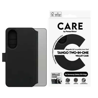 CARE - Puzdro Wallet Tango Two-In-One s QI pre Samsung Galaxy S25 Edge, čierna