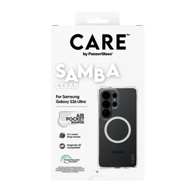 CARE - Puzdro Samba s bielym QI pre Samsung Galaxy S26 Ultra, transparentná