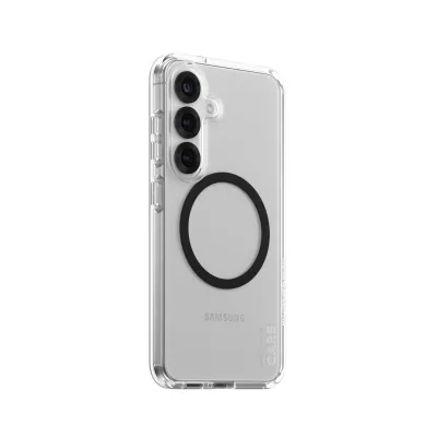 CARE - Puzdro Urban Combat s čiernym QI pre Samsung Galaxy S25, transparentná