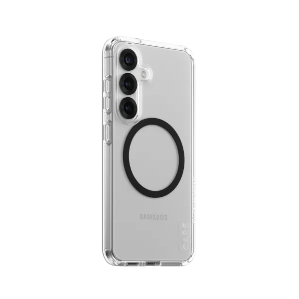 CARE - Puzdro Urban Combat s čiernym QI pre Samsung Galaxy S25, transparentná