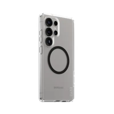 CARE - Puzdro Urban Combat s čiernym QI pre Samsung Galaxy S25 Ultra, transparentná