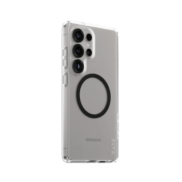 CARE - Puzdro Urban Combat s čiernym QI pre Samsung Galaxy S25 Ultra, transparentná