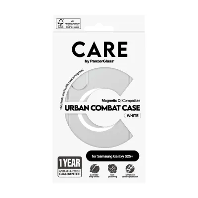 CARE - Puzdro Urban Combat s bielym QI pre Samsung Galaxy S25+, transparentná
