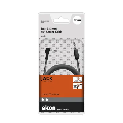 Ekon - Audio kábel jack 3,5 mm M 90°, 50 cm, čierna