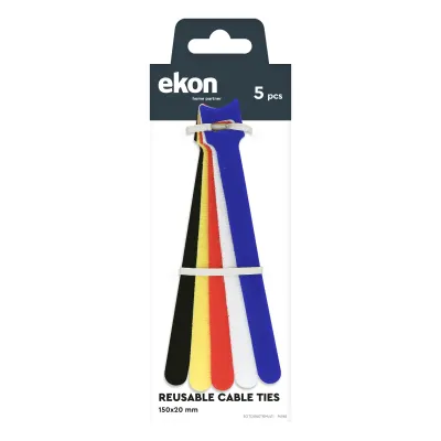 Ekon - Viacfarebné káblové pásky, 150 x 20 mm, 5 ks