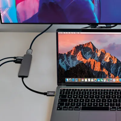 Ekon - Hliníkový USB hub, USB-C/HDMI, 3x USB-A 3.0, sivá