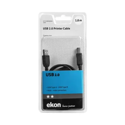 Ekon - Kábel USB-A M/USB-B M, 5 W, 1,8 m, čierna