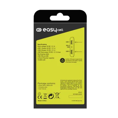 EasyCell - PowerBank 10000 mAh, 2x USB 2,1 A, čierna
