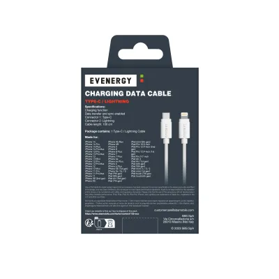 EVENERGY - Kábel USB-C/MFI Lightning, 18 W, 1 m, biela