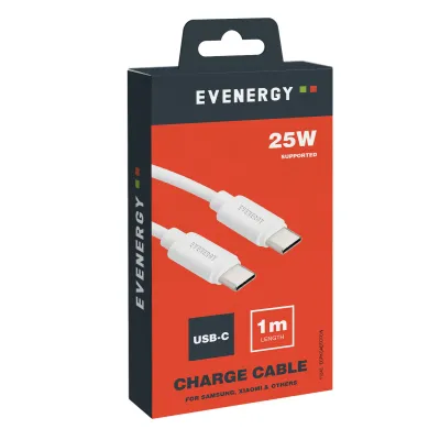 EVENERGY - Kábel USB-C/USB-C, 25 W, 1 m, biela