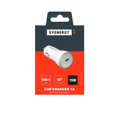 EVENERGY - Autoadaptér USB-C, 15 W, biela